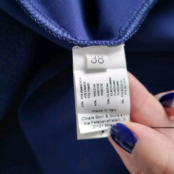 $1090 Chiara Boni La Petite Robe Metallic Blue V-Neck Sunburst Wrap Gown… - Picture 7 of 16